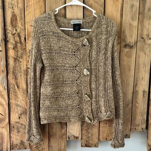 Parkhurst  Women’s Medium Cardigan‎ Sweater Jacket Tan Brown Neutral Artsy Boho